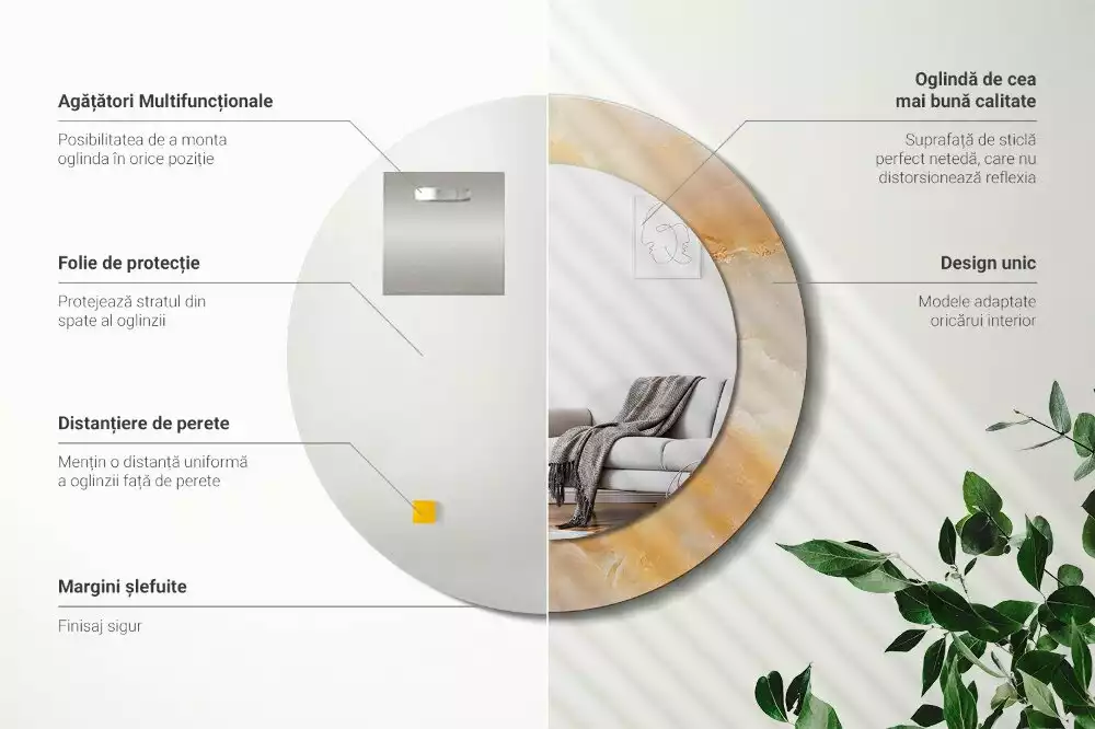 Rund spegel med tryckt ram Onyx marmor