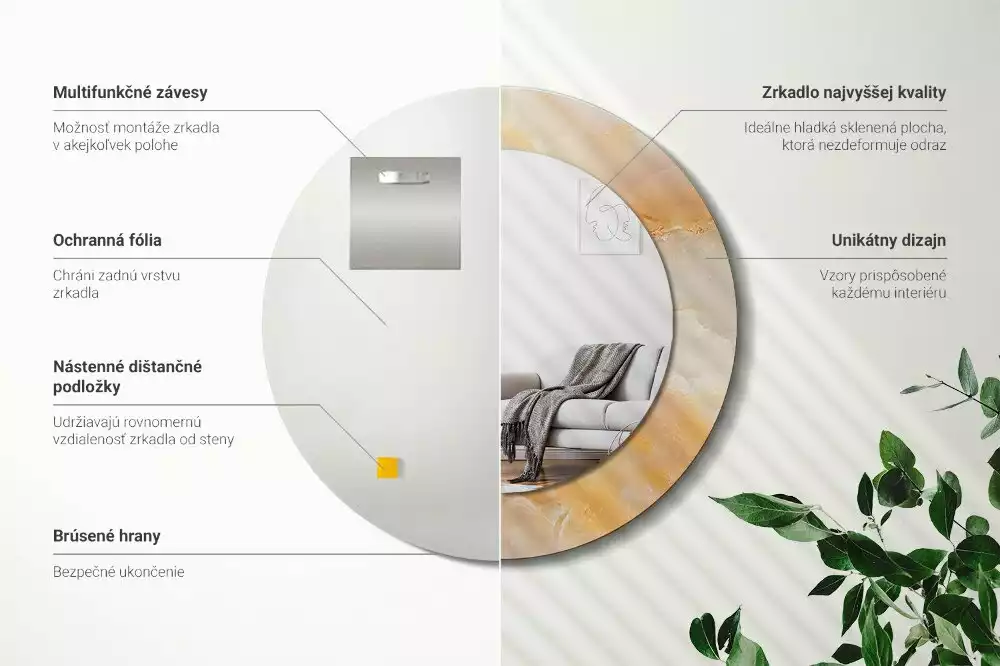 Rund spegel med tryckt ram Onyx marmor