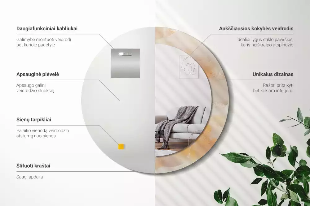 Rund spegel med tryckt ram Onyx marmor