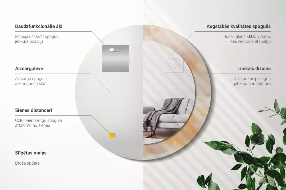 Rund spegel med tryckt ram Onyx marmor