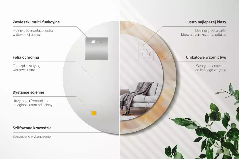 Rund spegel med tryckt ram Onyx marmor