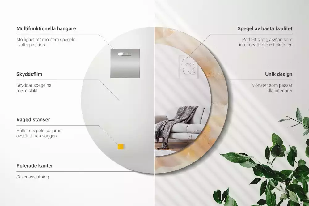 Rund spegel med tryckt ram Onyx marmor