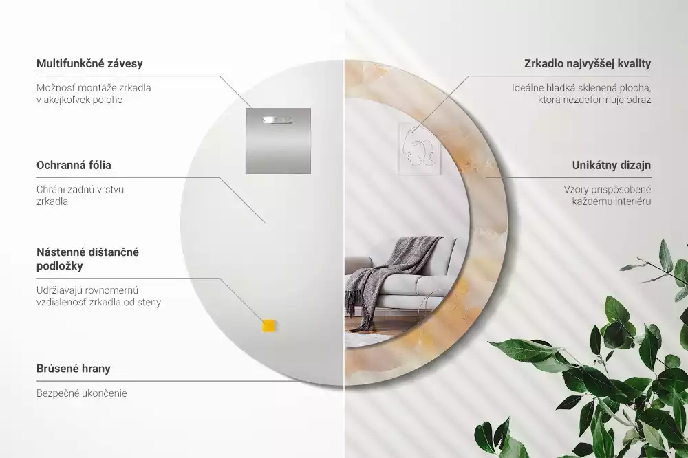 Rund spegel med tryckt ram Onyx marmor