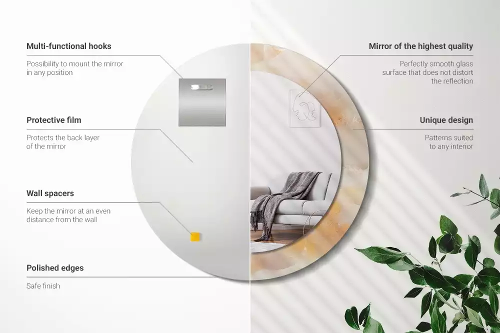 Rund spegel med tryckt ram Onyx marmor