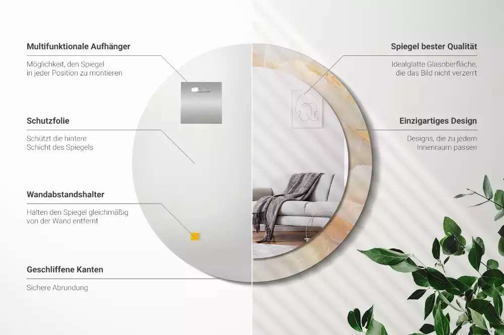 Rund spegel med tryckt ram Onyx marmor