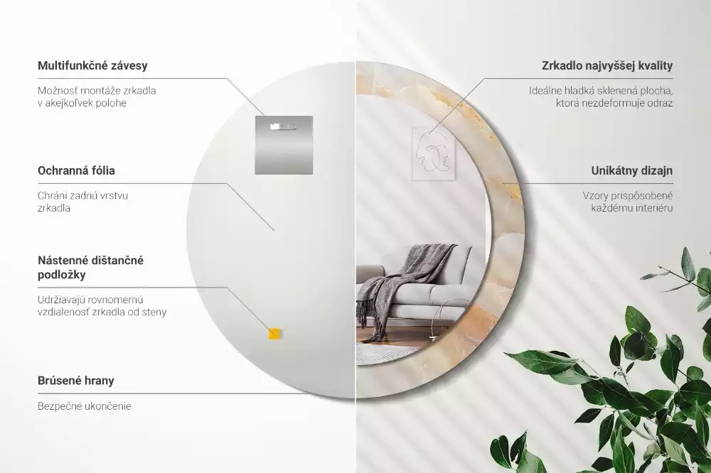 Rund spegel med tryckt ram Onyx marmor