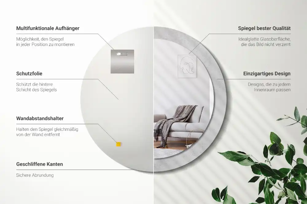 Rund spegel med tryckt ram Betongstruktur