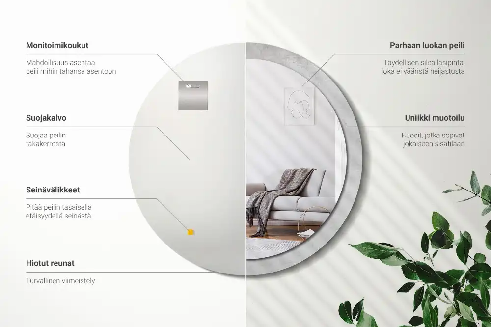 Rund spegel med tryckt ram Betongstruktur