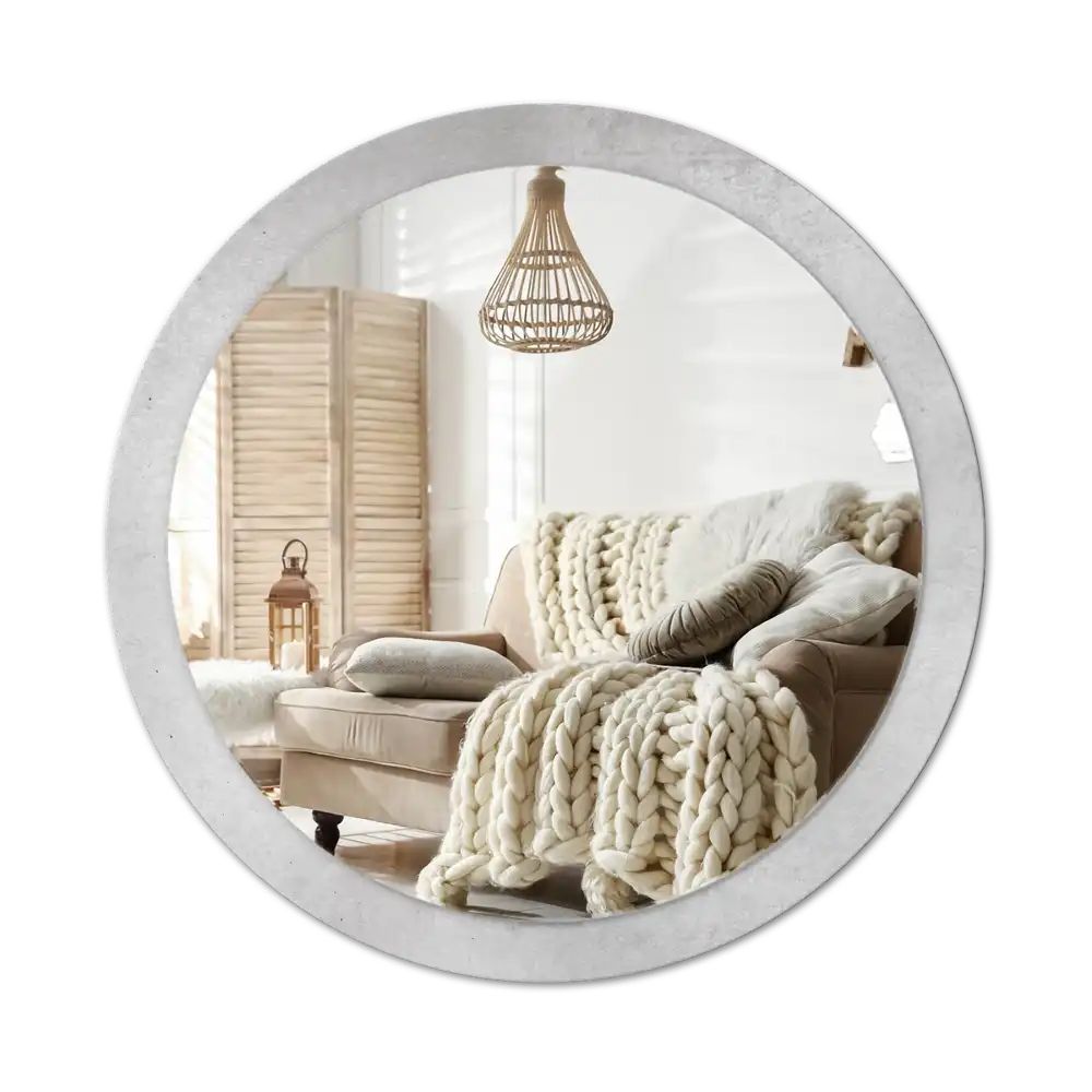 Rund spegel med tryckt ram Betongstruktur