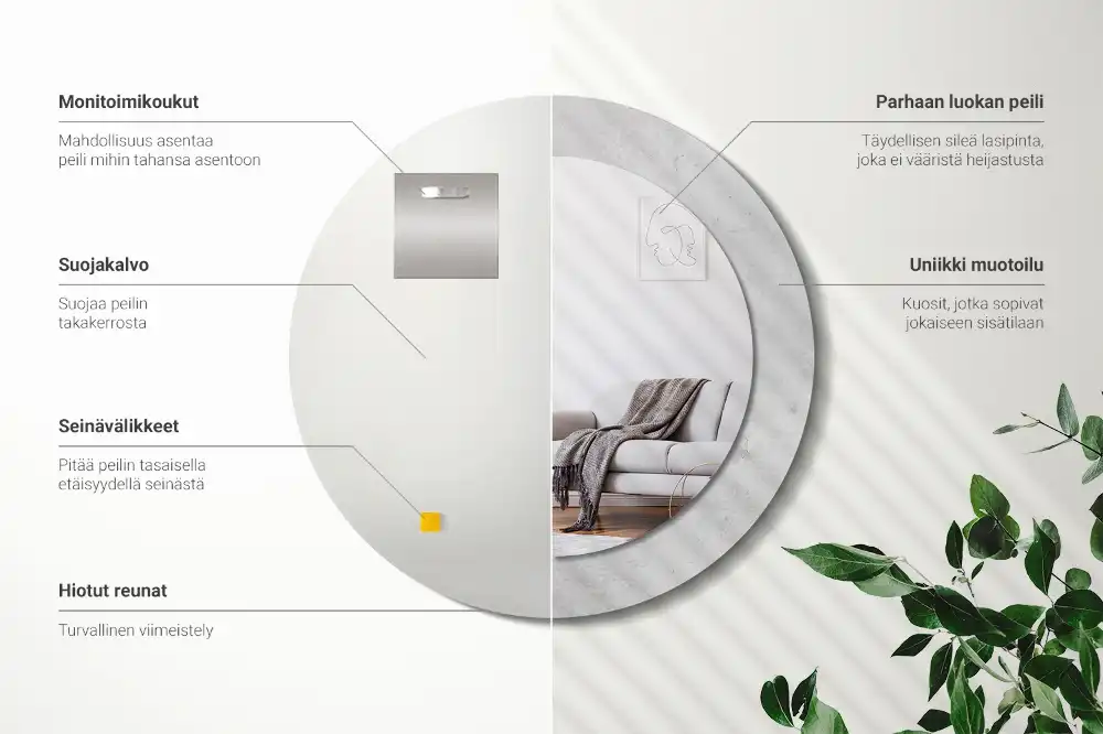 Rund spegel med tryckt ram Betongstruktur