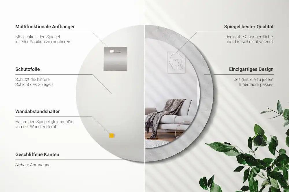 Rund spegel med tryckt ram Betongstruktur