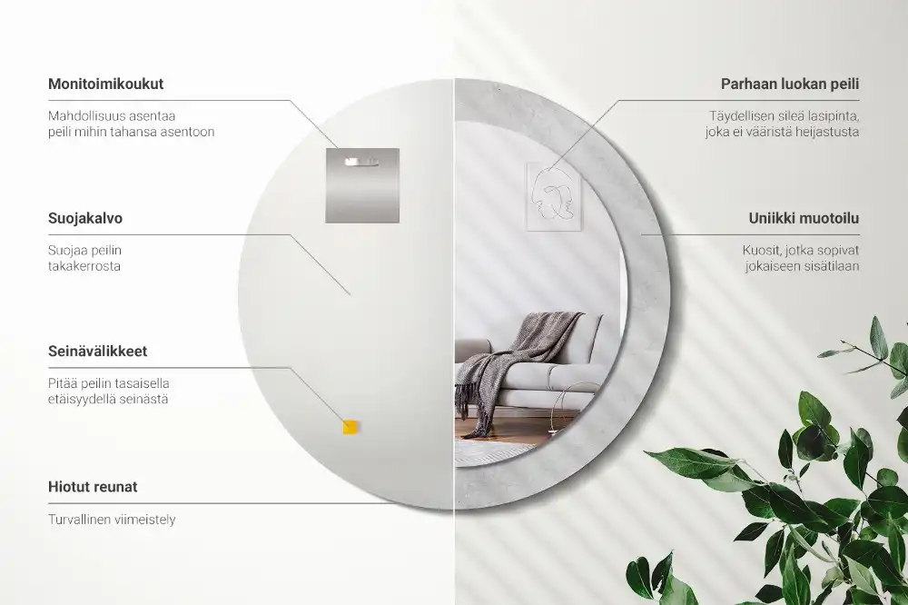 Rund spegel med tryckt ram Betongstruktur