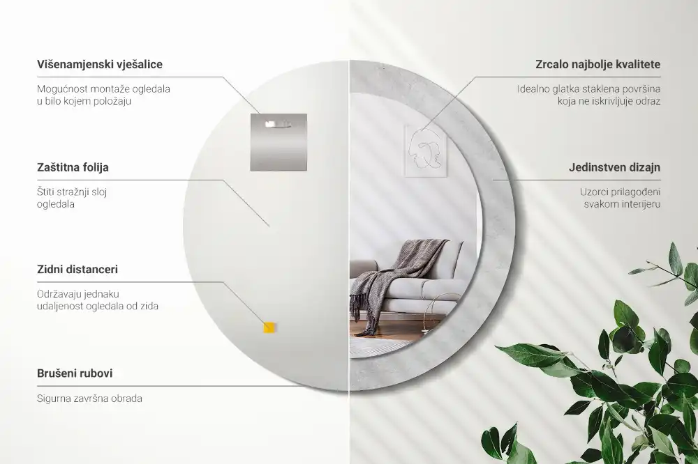 Rund spegel med tryckt ram Betongstruktur