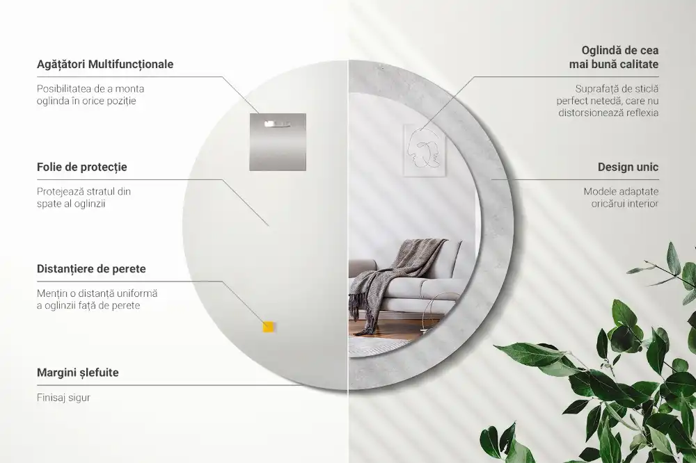 Rund spegel med tryckt ram Betongstruktur