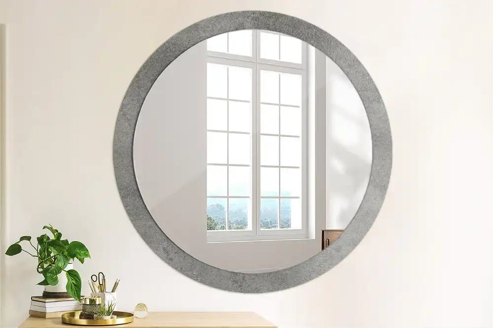 Rund spegel med tryckt ram Betongstruktur