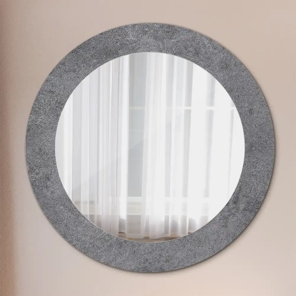Rund spegel med tryckt ram Betongstruktur
