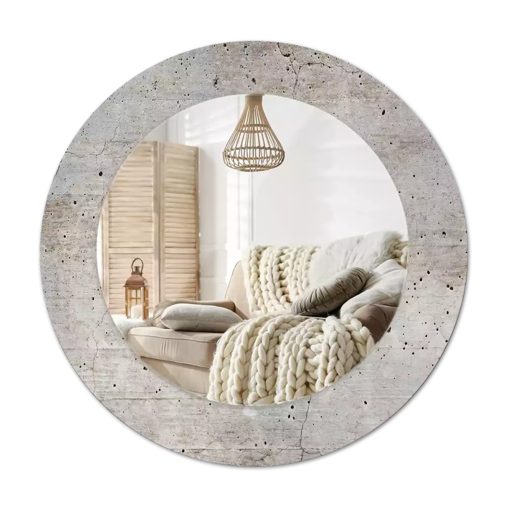 Rond spegel med tryckt ram Grå betong