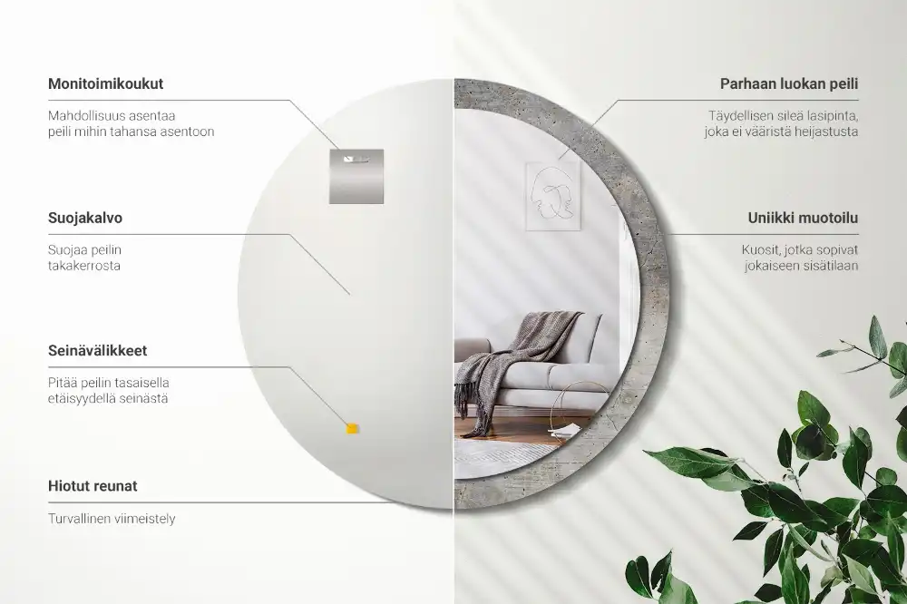 Rund spegel med tryckt ram Grå betong