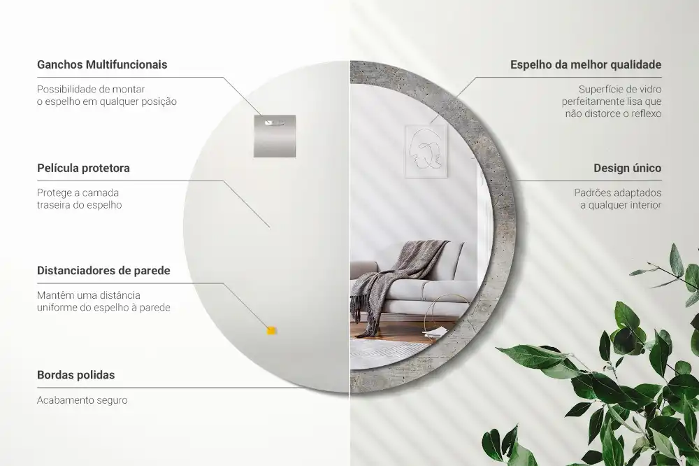 Rund spegel med tryckt ram Grå betong