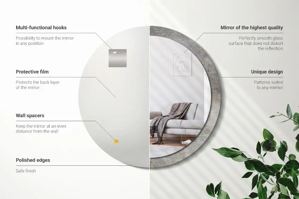 Rund spegel med tryckt ram Grå betong