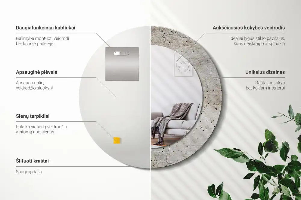 Rund spegel med tryckt ram Grå betong