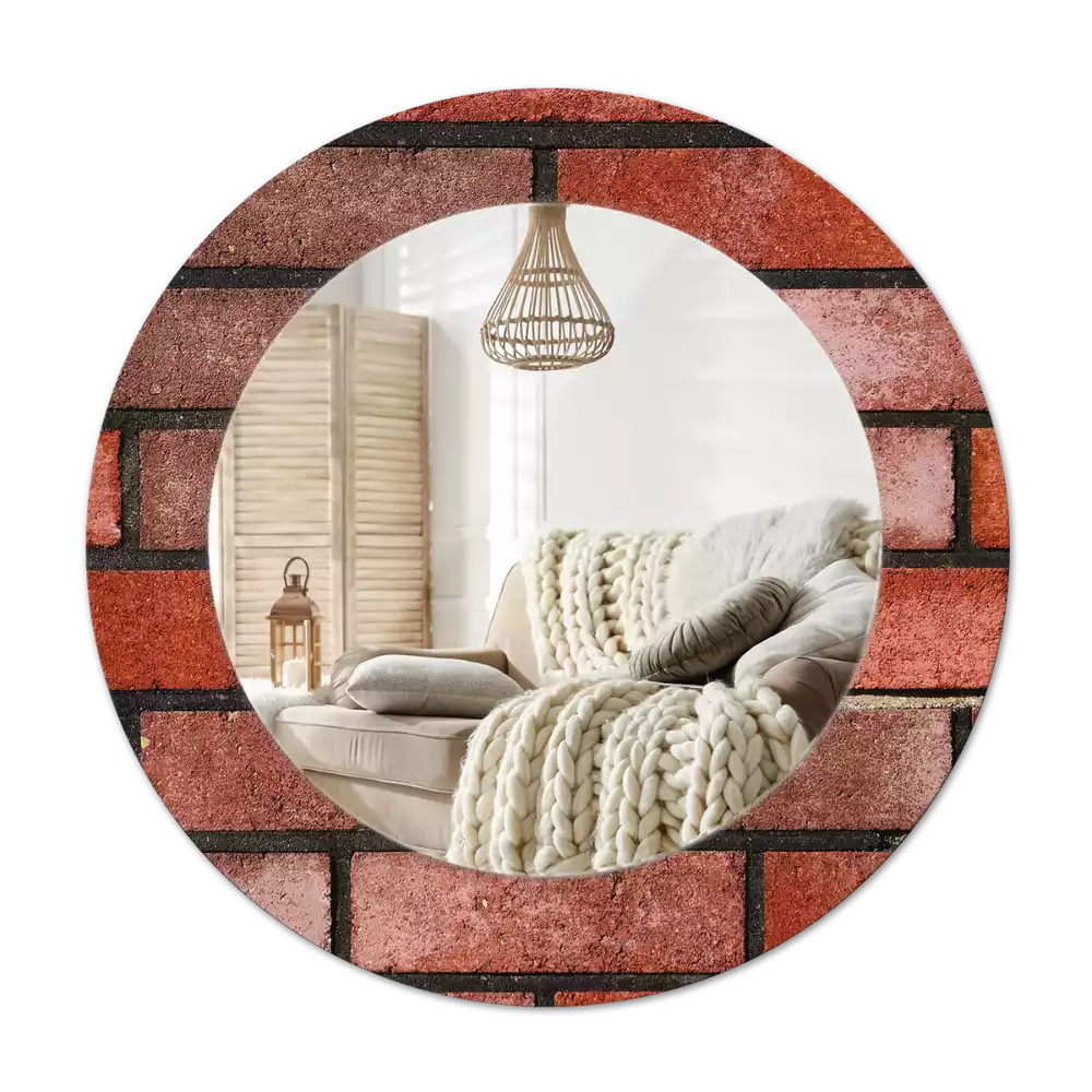 Rund spegel med tryckt ram Rött tegel