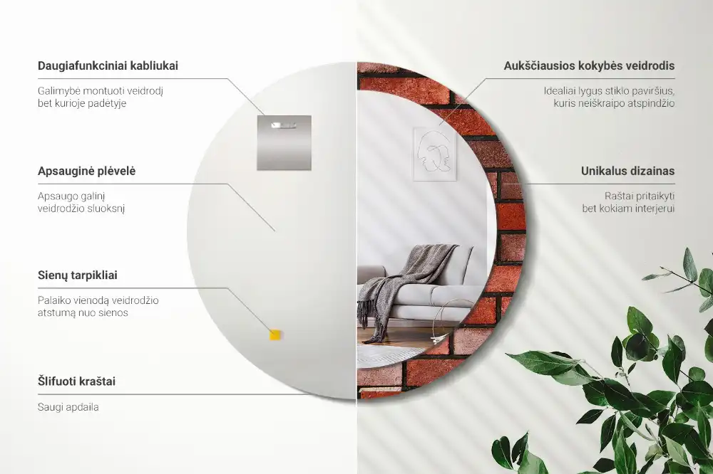 Rund spegel med tryckt ram Rött tegel