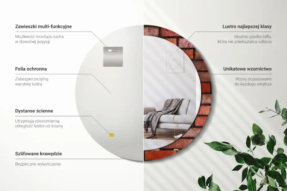 Rund spegel med tryckt ram Rött tegel