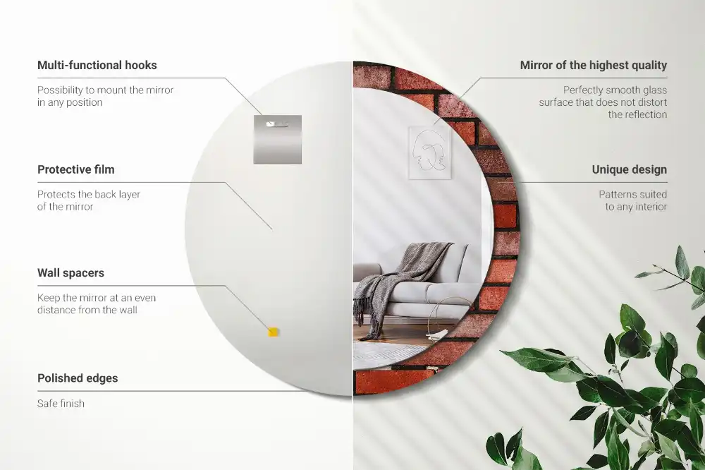 Rund spegel med tryckt ram Rött tegel