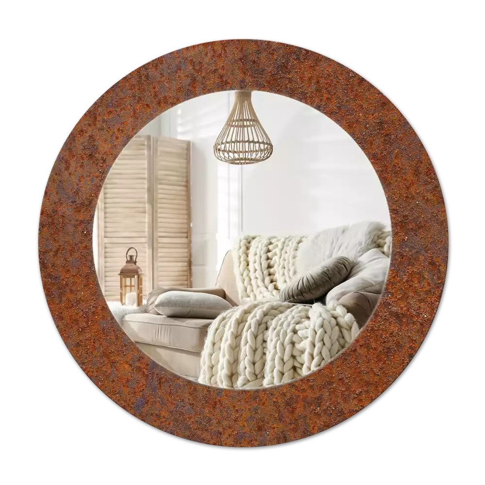 Rond spegel med tryckt ram Rostig metall