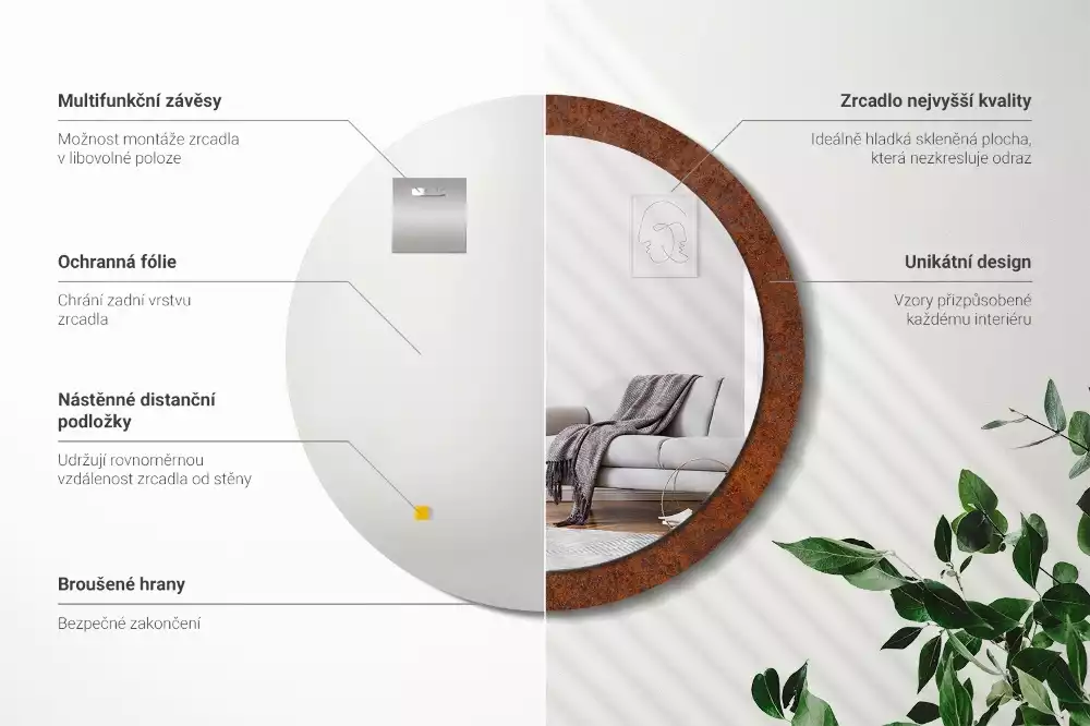 Rund spegel med tryckt ram Rostig metall