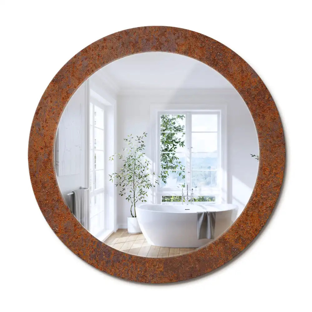 Rund spegel med tryckt ram Rostig metall