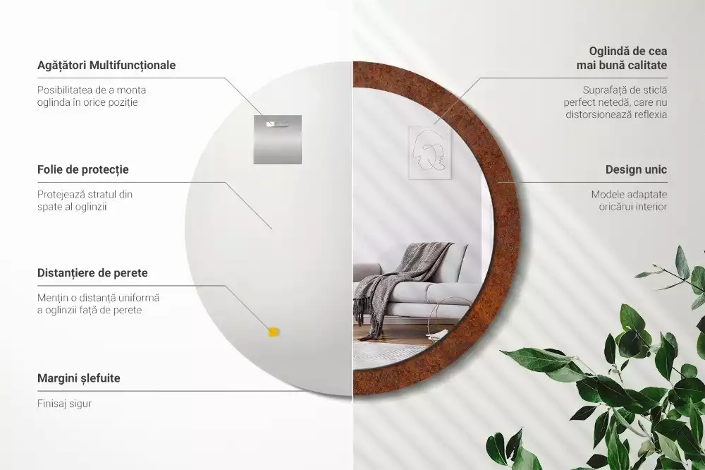 Rund spegel med tryckt ram Rostig metall