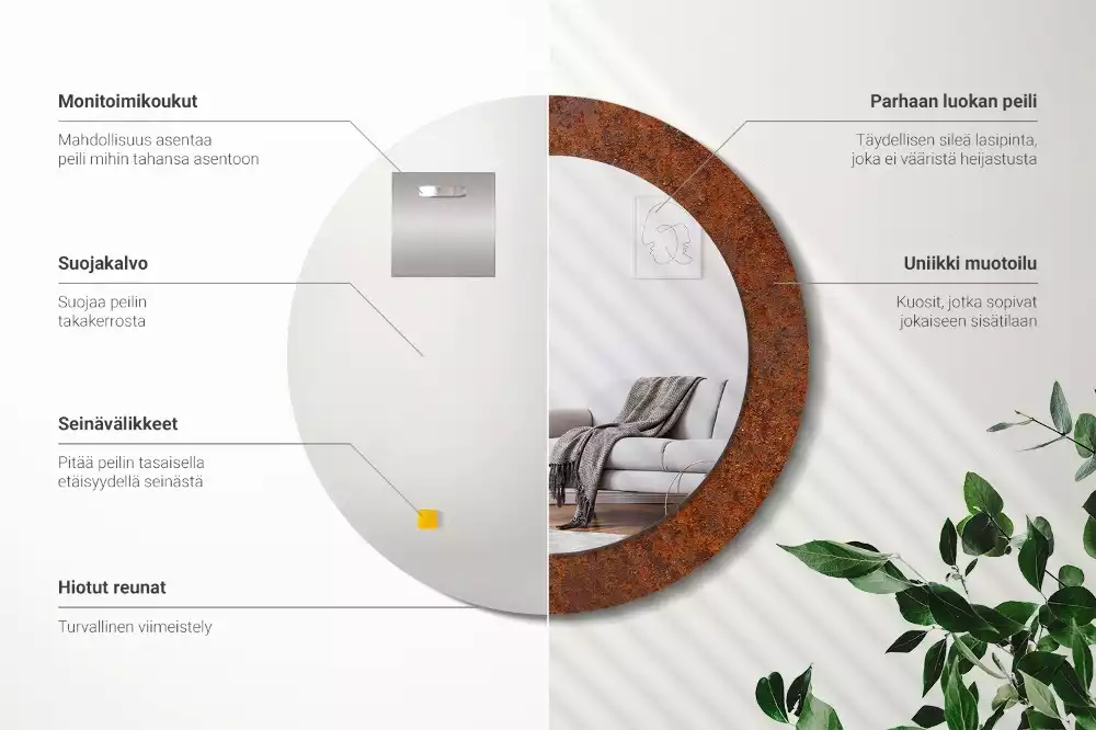 Rund spegel med tryckt ram Rostig metall