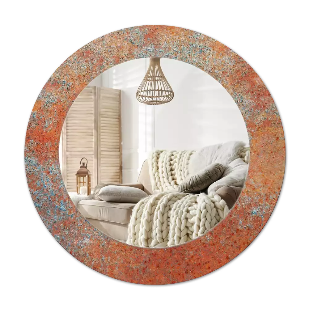 Rond spegel med tryckt ram Rostig metall