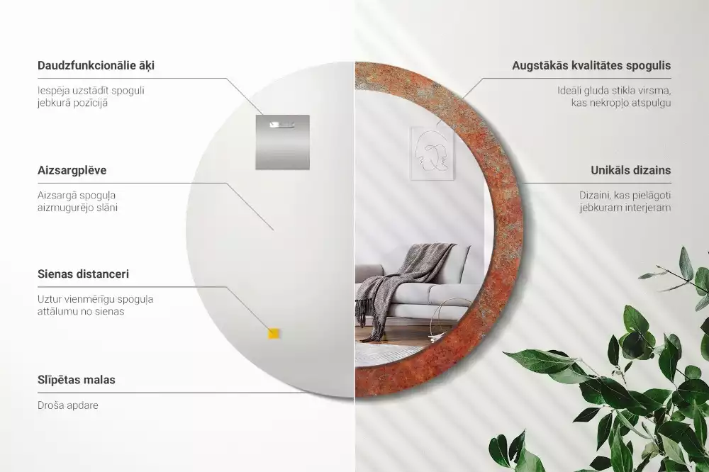 Rund spegel med tryckt ram Rostig metall