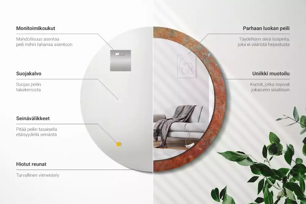 Rund spegel med tryckt ram Rostig metall