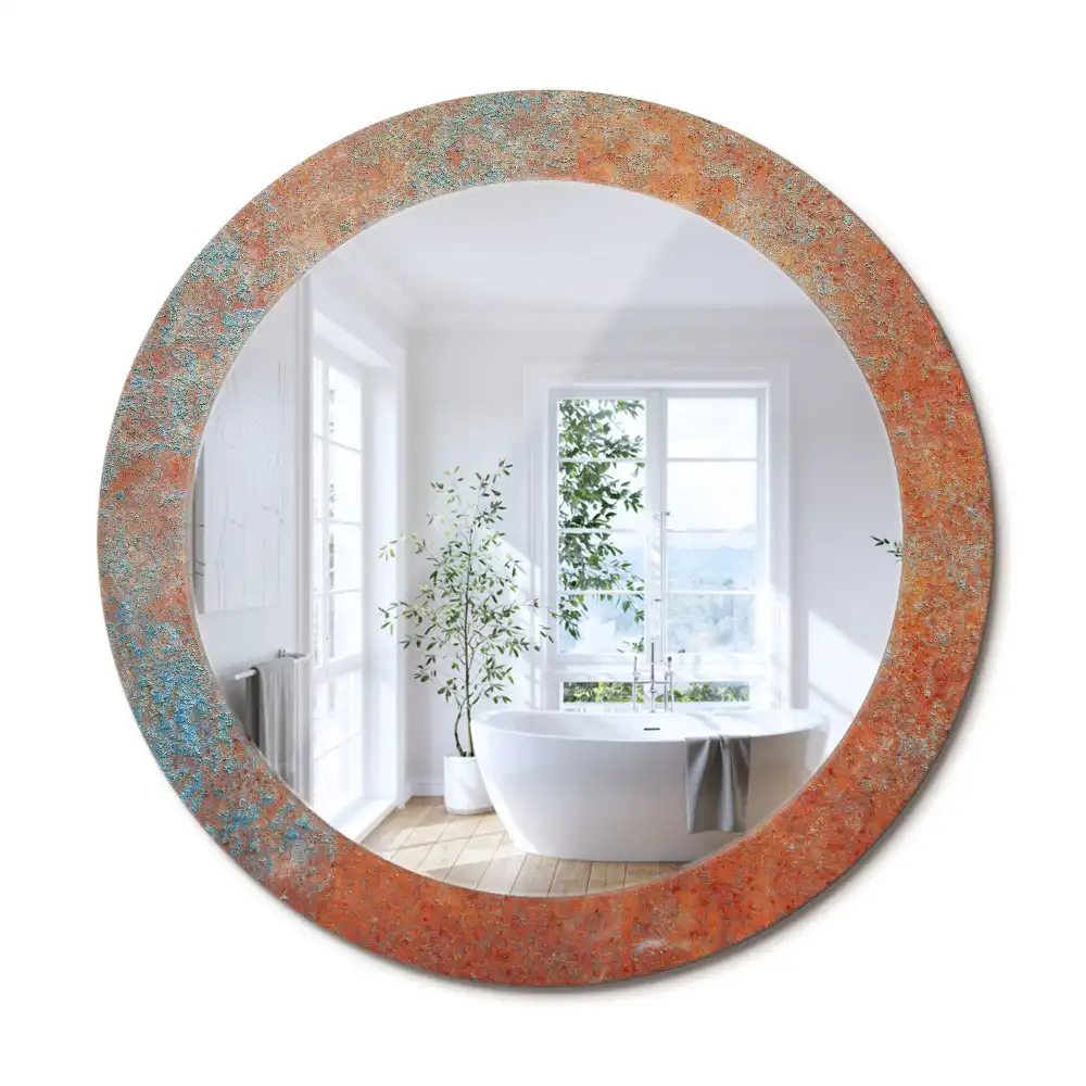 Rund spegel med tryckt ram Rostig metall