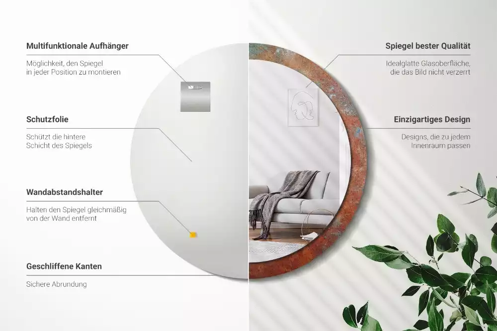 Rund spegel med tryckt ram Rostig metall
