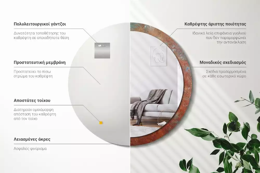 Rund spegel med tryckt ram Rostig metall