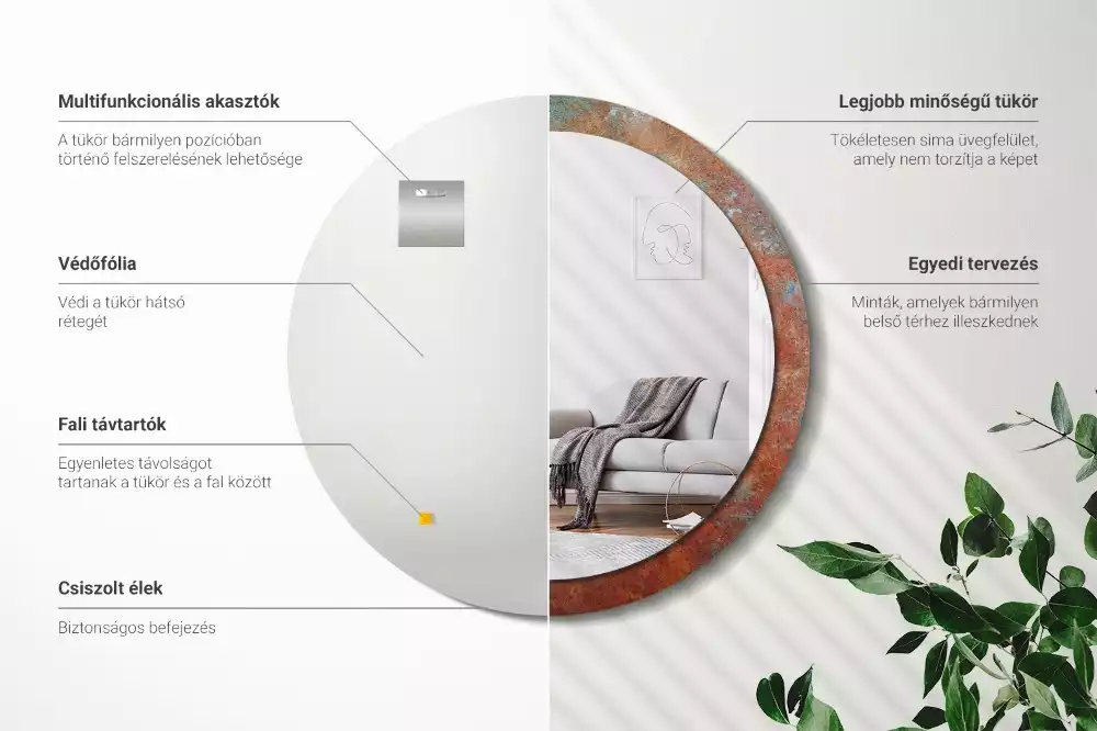 Rund spegel med tryckt ram Rostig metall