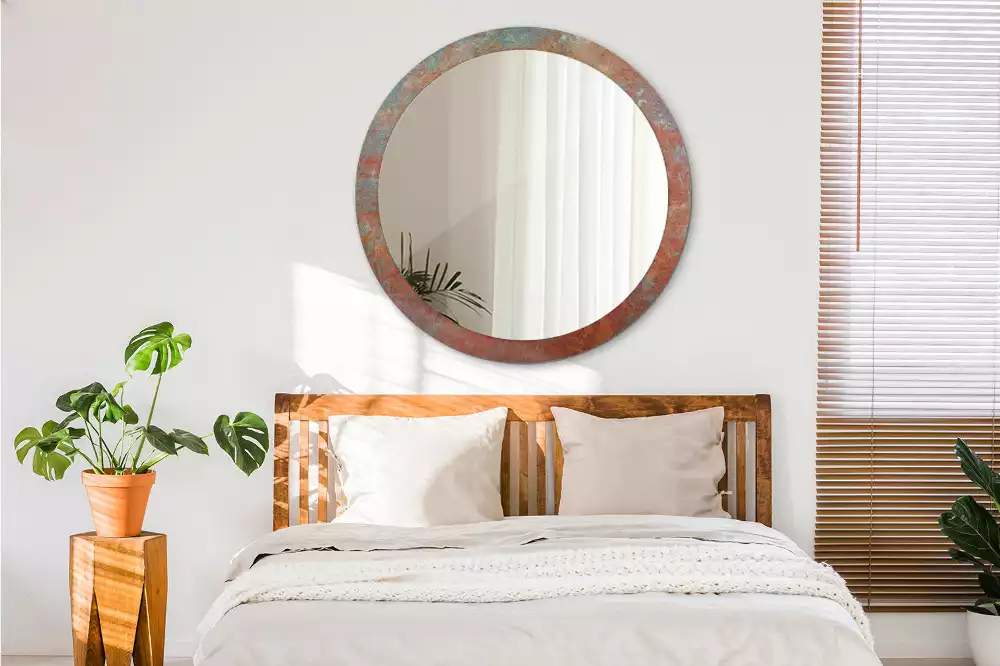 Rund spegel med tryckt ram Rostig metall