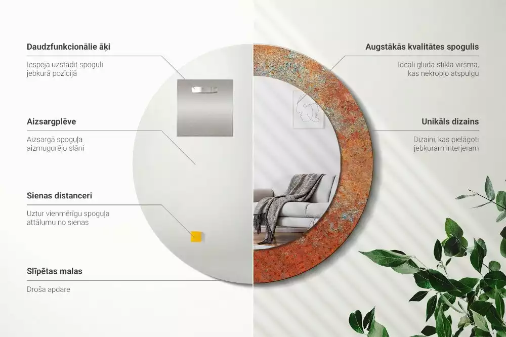Rund spegel med tryckt ram Rostig metall