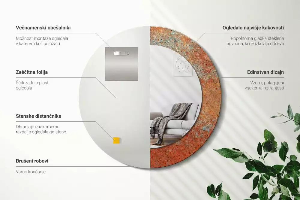 Rund spegel med tryckt ram Rostig metall