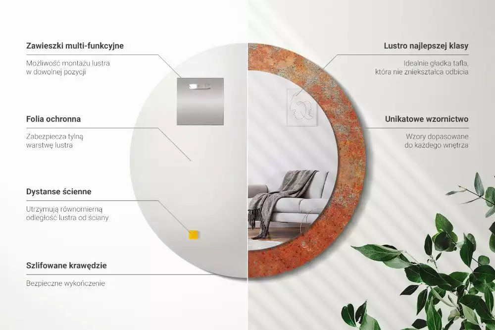 Rund spegel med tryckt ram Rostig metall