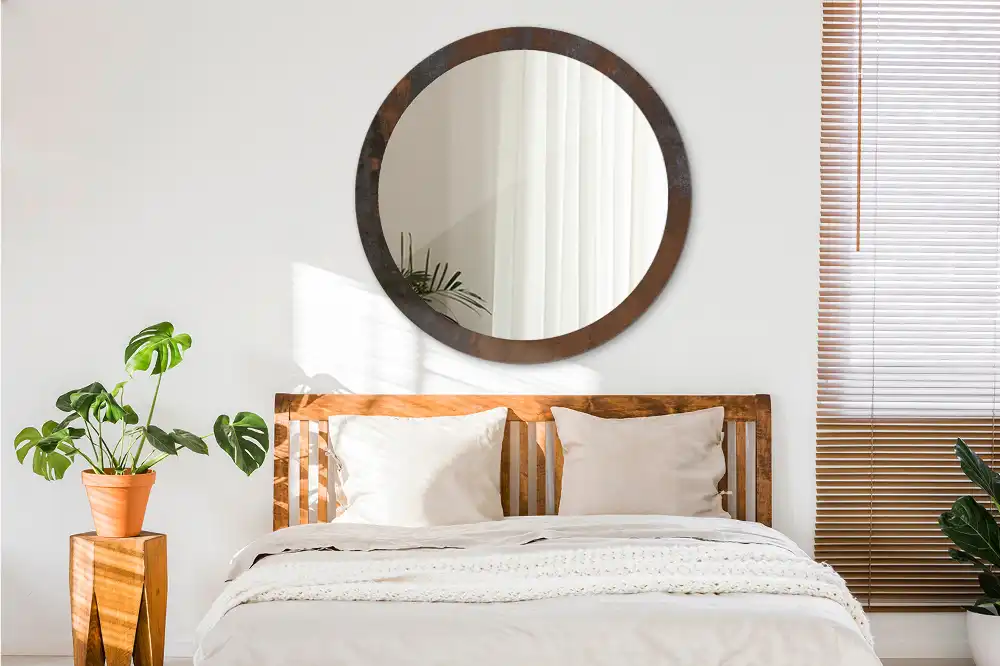 Rund spegel med tryckt Rustik metallic