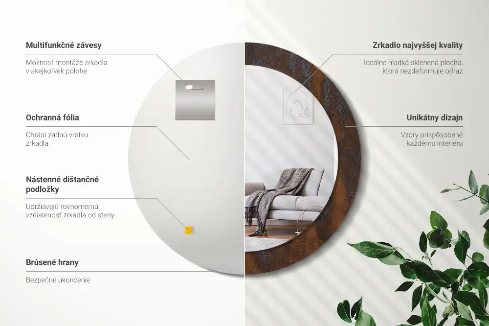 Rund spegel med tryckt Rustik metallic