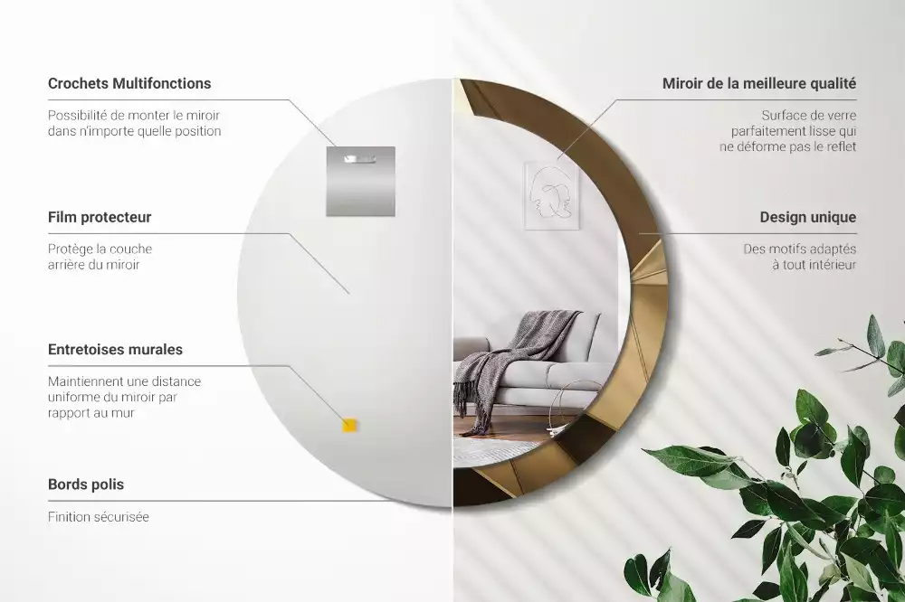 Rund spegel med tryckt ram Modern abstraktion