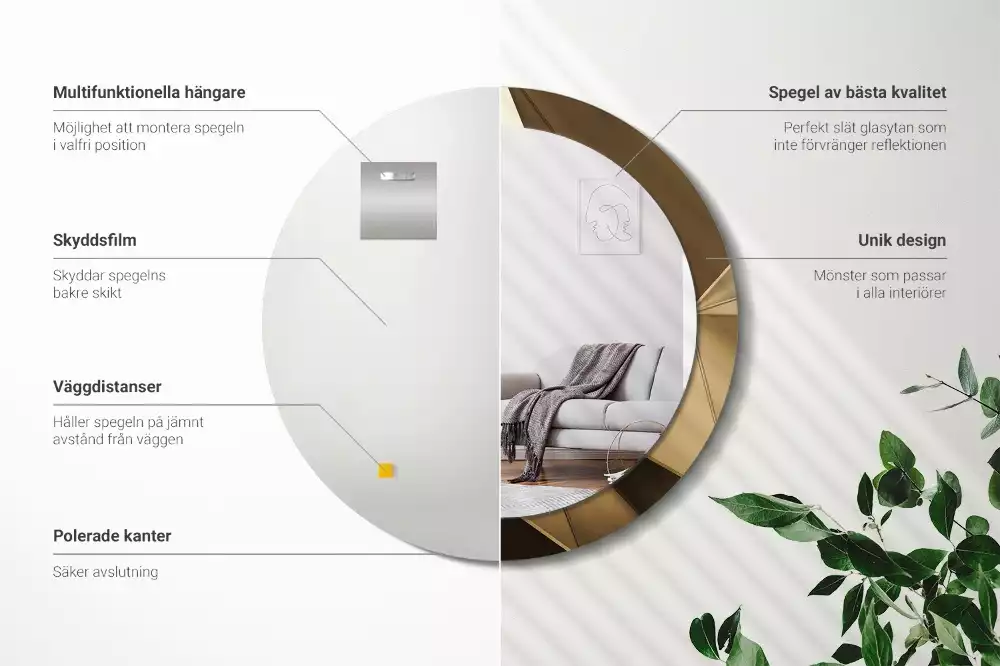 Rund spegel med tryckt ram Modern abstraktion