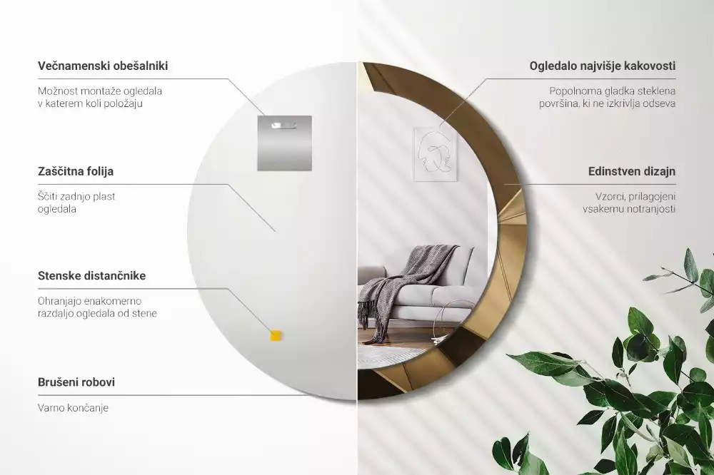 Rund spegel med tryckt ram Modern abstraktion